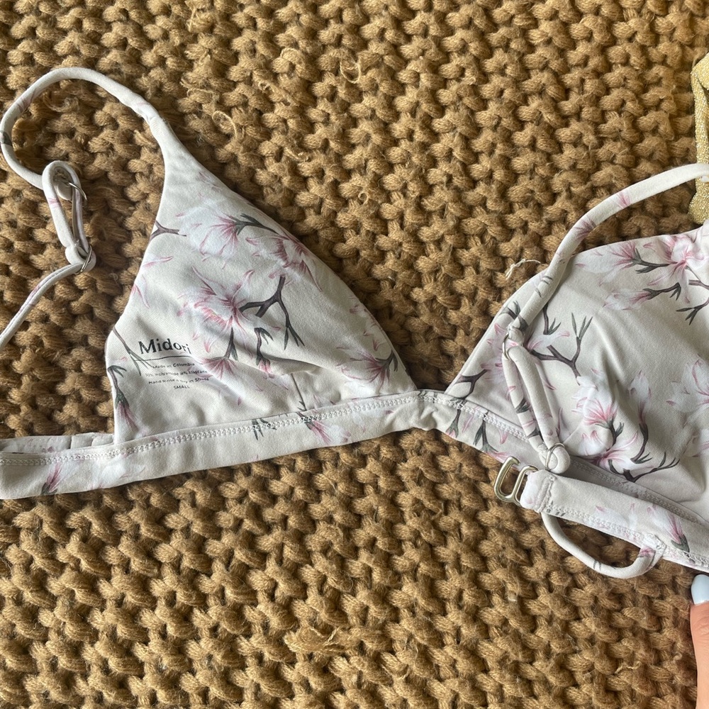 Midori Floral Light Gray and Pink Triangle Bikini Top